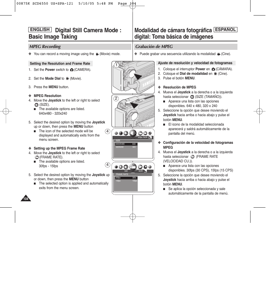 Grabación de mpeg, Mpeg recording | Samsung SC-D6550-XAA User Manual | Page 104 / 154