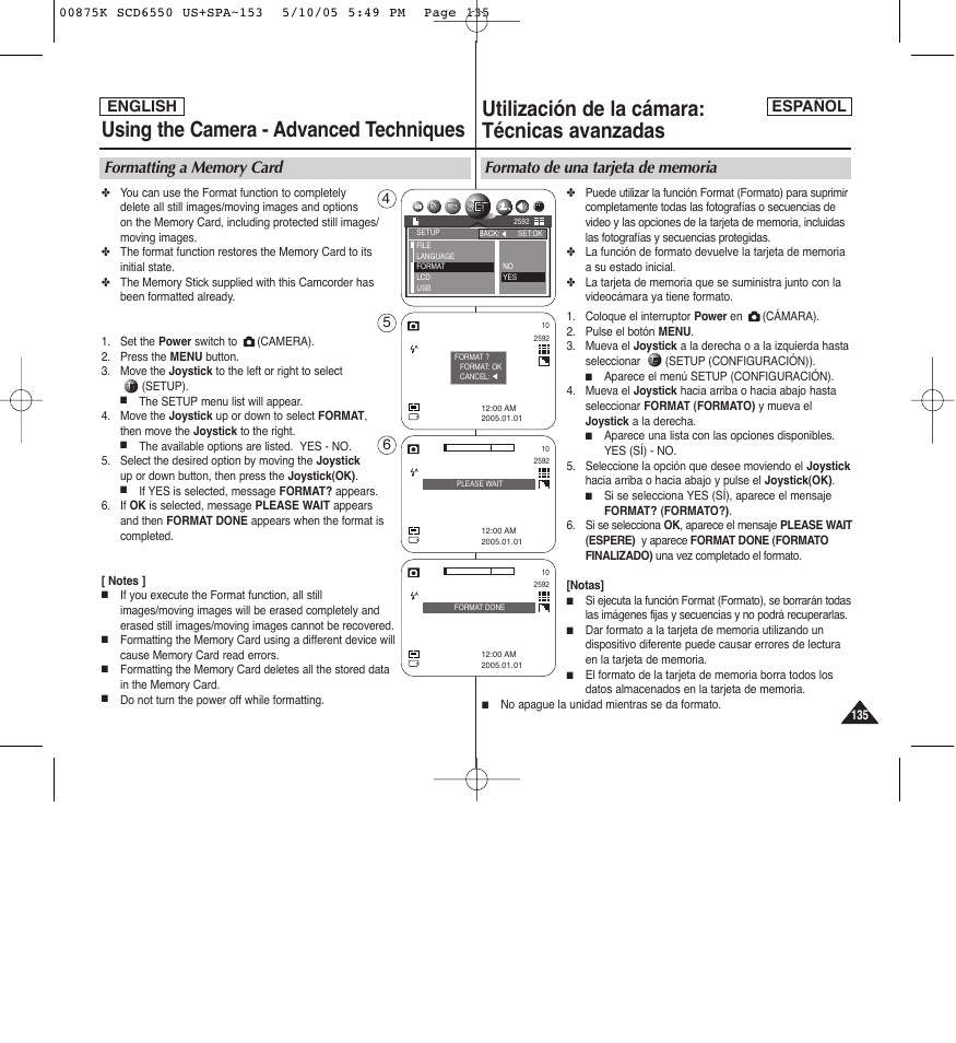 Utilización de la cámara: técnicas avanzadas, Using the camera - advanced techniques, English | English español | Samsung SC-D6550-XAA User Manual | Page 135 / 154