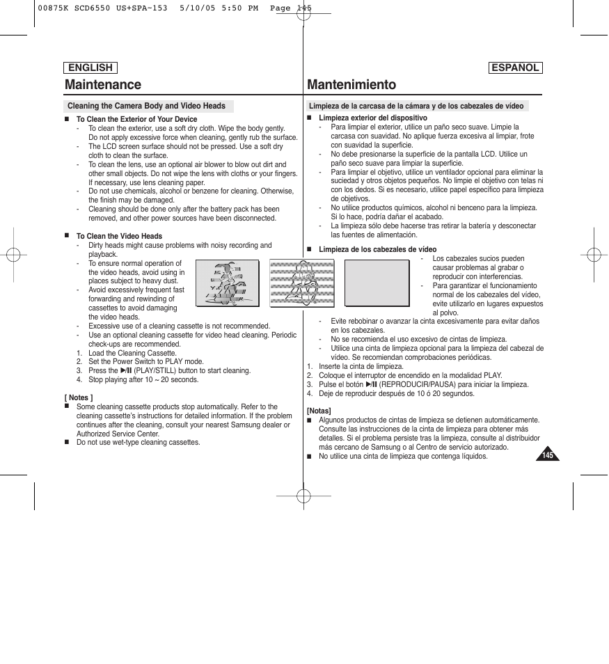 Maintenance mantenimiento | Samsung SC-D6550-XAA User Manual | Page 145 / 154