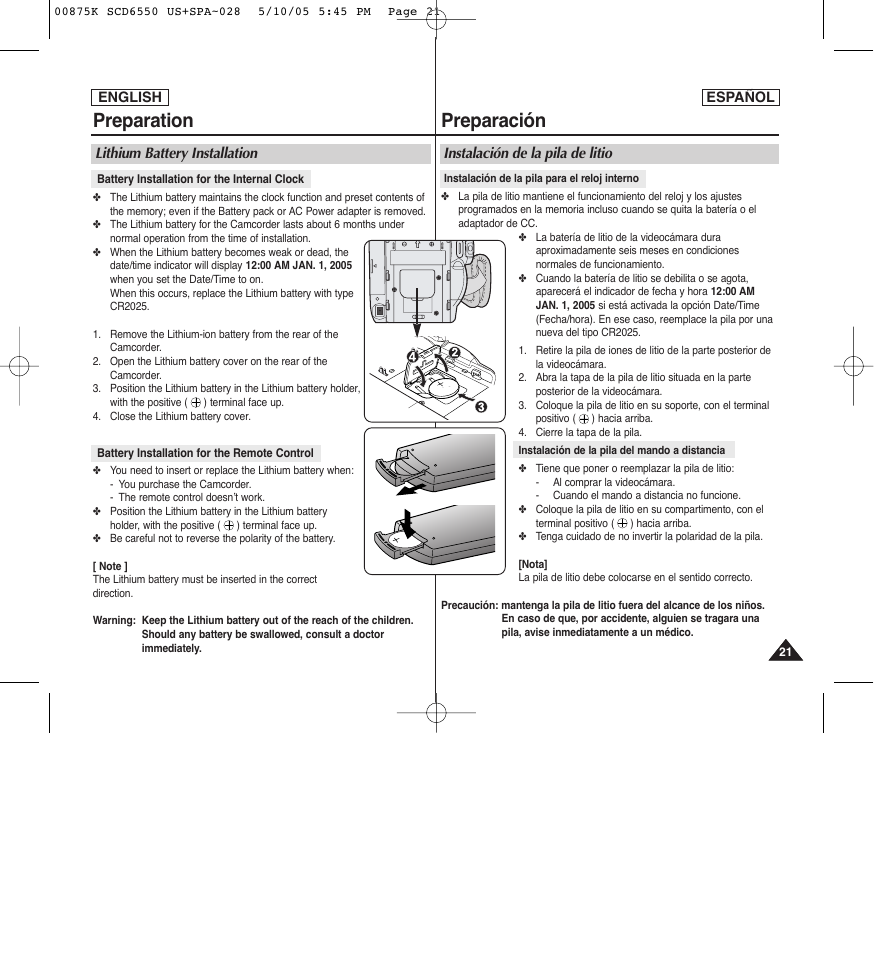 Preparation, Preparación | Samsung SC-D6550-XAA User Manual | Page 21 / 154