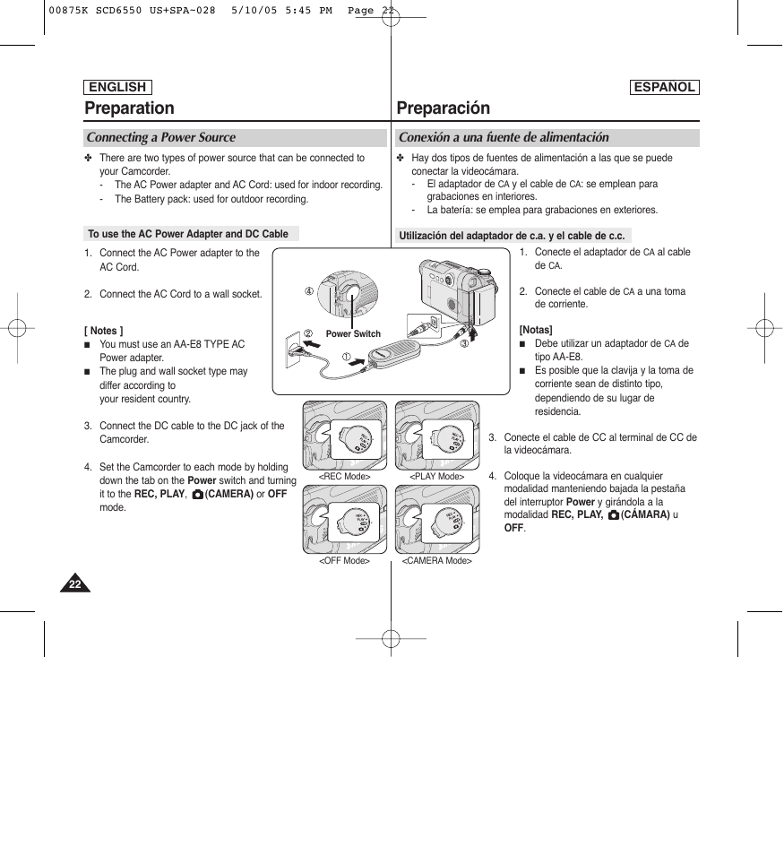 Preparation, Preparación | Samsung SC-D6550-XAA User Manual | Page 22 / 154