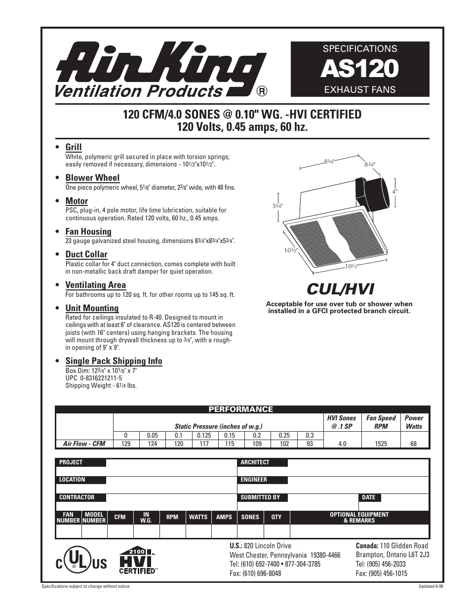 Air King AS120 User Manual | 1 page