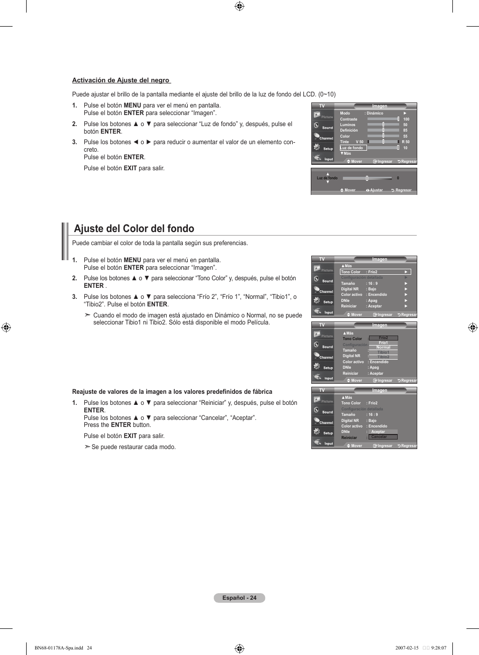 Ajuste del color del fondo | Samsung LNT4665FX-XAA User Manual | Page 114 / 178