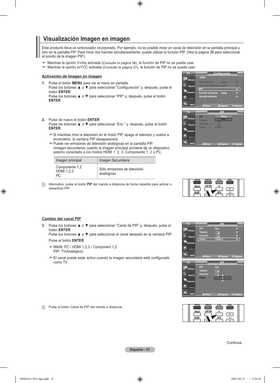 Visualización imagen en imagen | Samsung LNT4665FX-XAA User Manual | Page 121 / 178