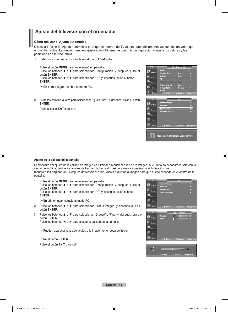 Ajuste del televisor con el ordenador | Samsung LNT4665FX-XAA User Manual | Page 135 / 178