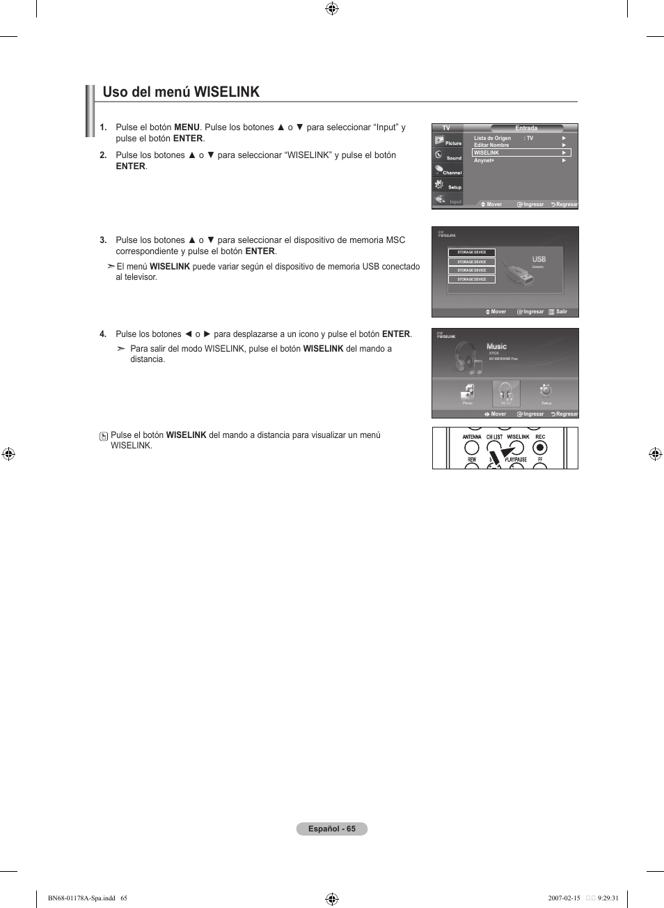 Uso del menú wiselink | Samsung LNT4665FX-XAA User Manual | Page 155 / 178