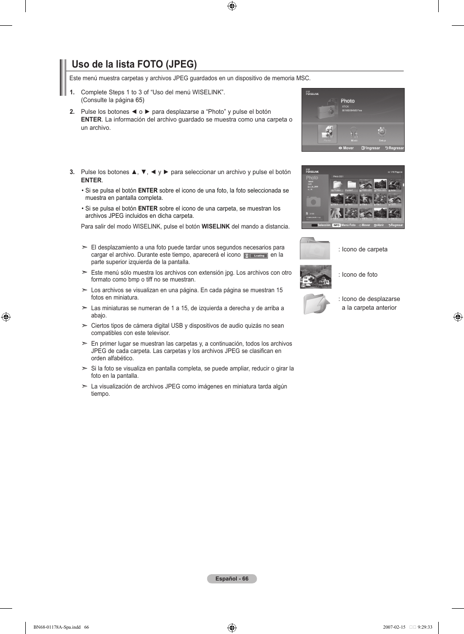 Uso de la lista foto (jpeg) | Samsung LNT4665FX-XAA User Manual | Page 156 / 178
