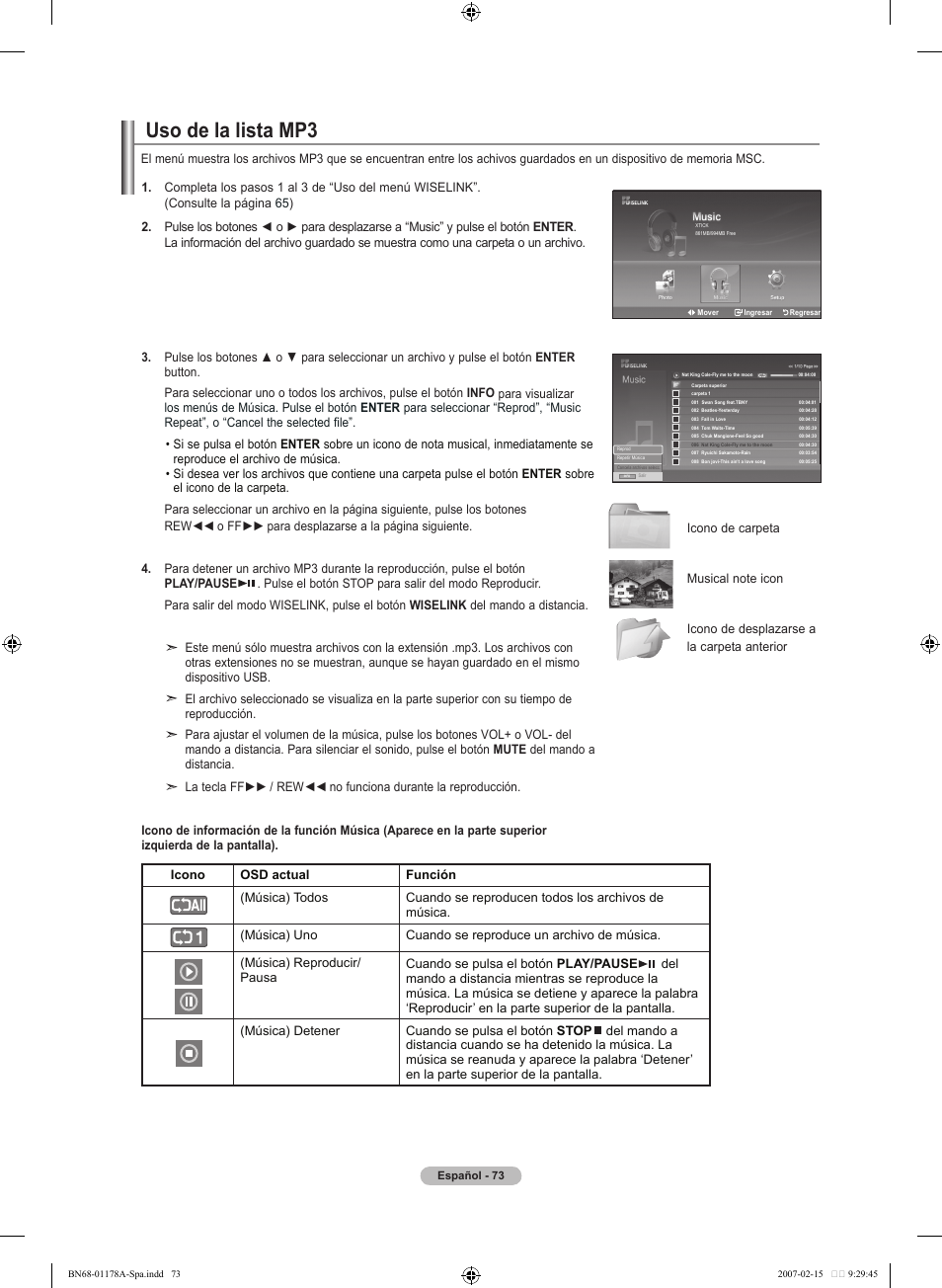 Uso de la lista mp | Samsung LNT4665FX-XAA User Manual | Page 163 / 178