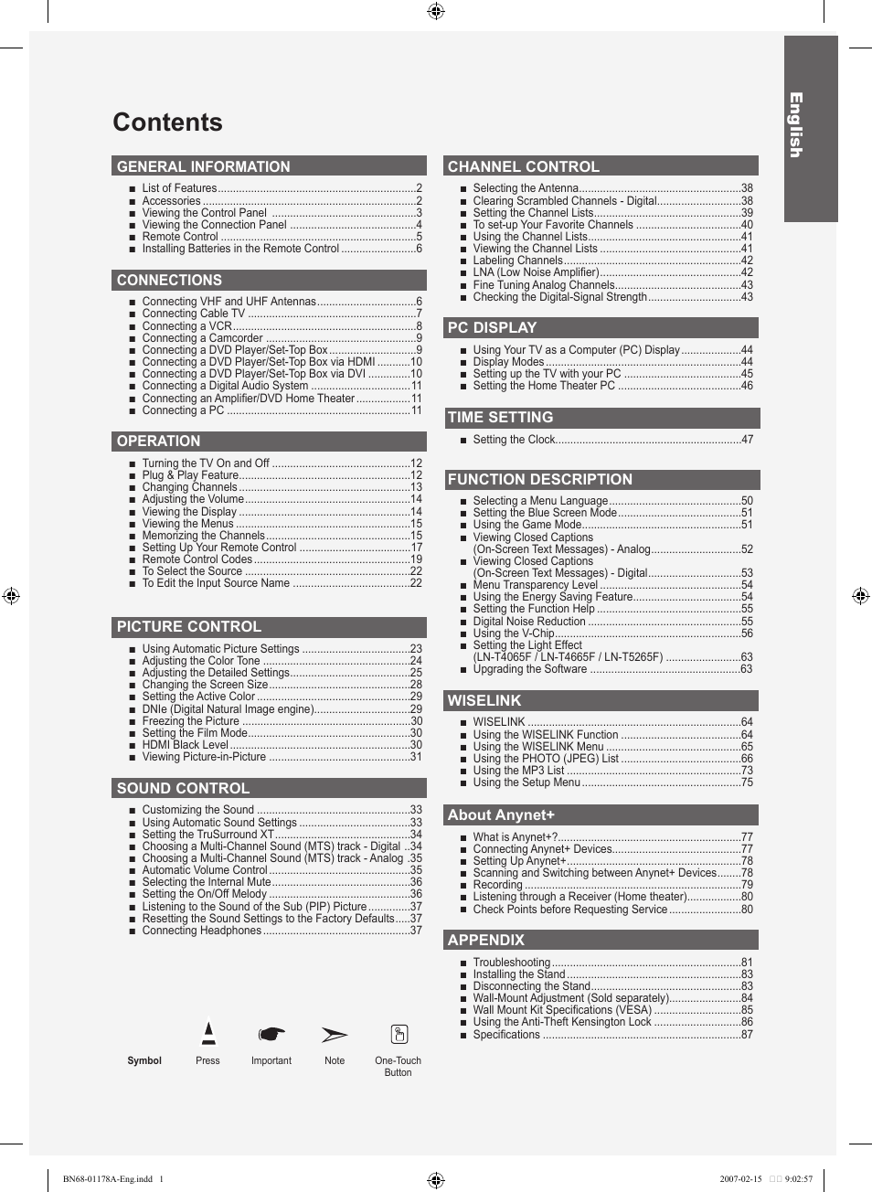 Samsung LNT4665FX-XAA User Manual | Page 3 / 178