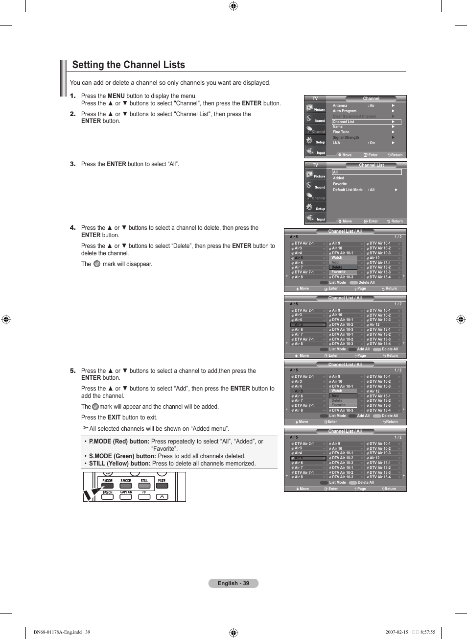 Setting the channel lists | Samsung LNT4665FX-XAA User Manual | Page 41 / 178