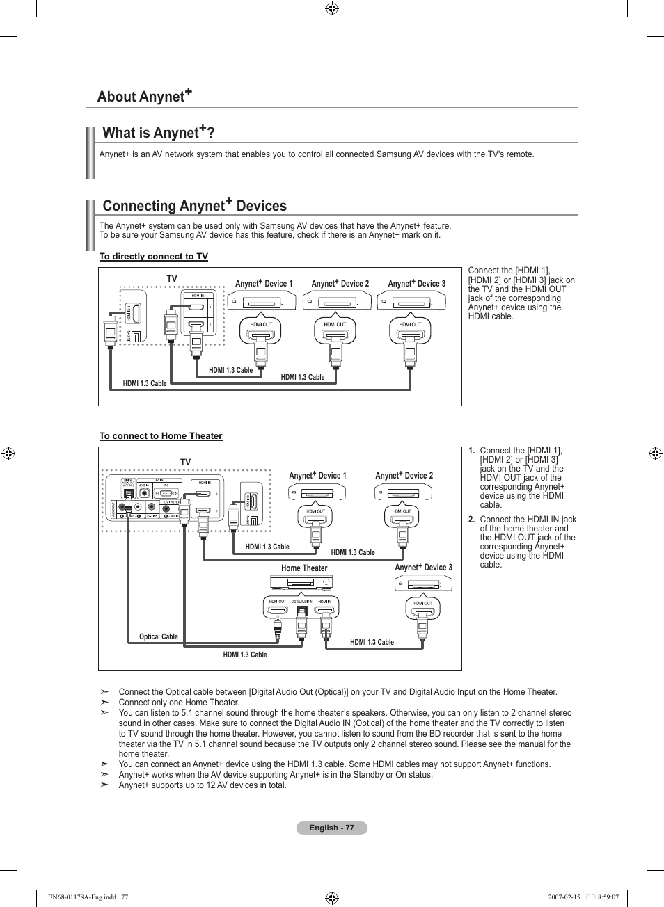 About anynet, What is anynet, Connecting anynet+ devices | Samsung LNT4665FX-XAA User Manual | Page 79 / 178