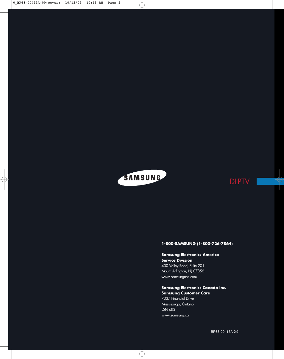 Dlptv | Samsung HLP4667WX-XAA User Manual | Page 102 / 102