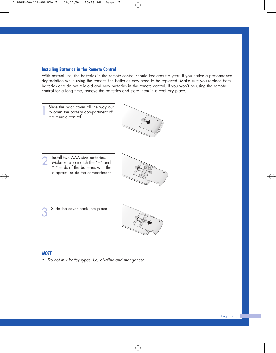 Samsung HLP4667WX-XAA User Manual | Page 17 / 102
