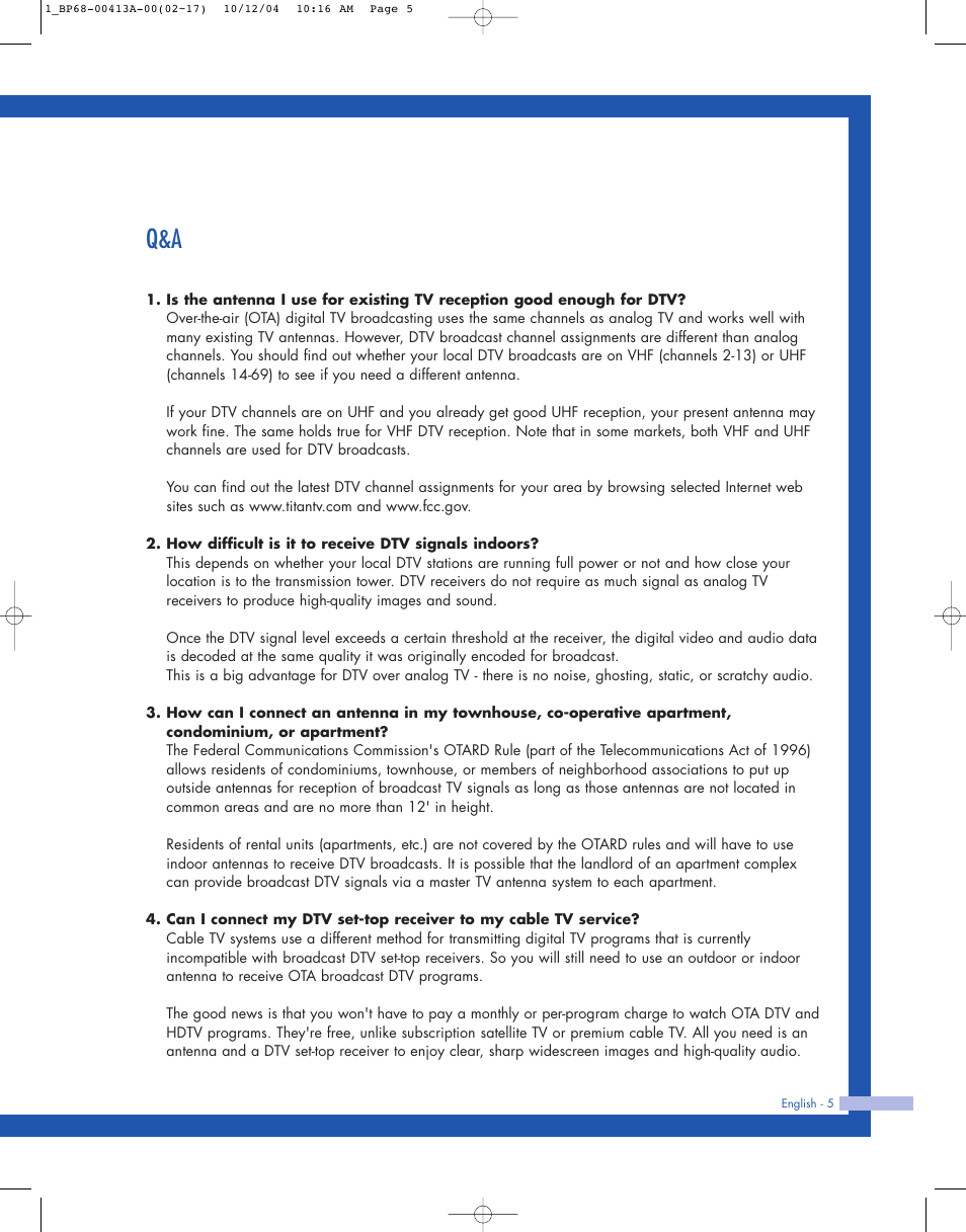 Samsung HLP4667WX-XAA User Manual | Page 5 / 102