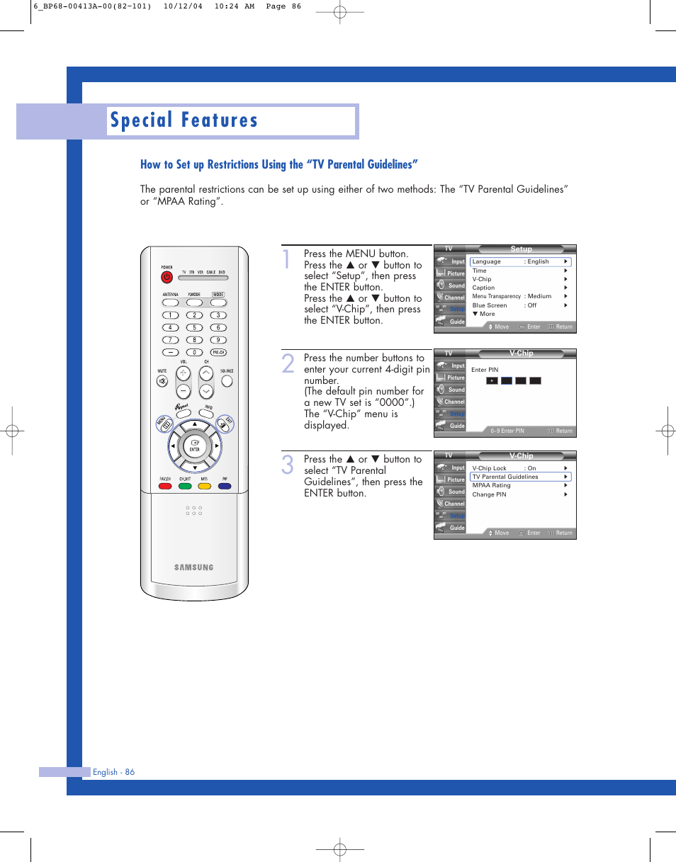 Special features | Samsung HLP4667WX-XAA User Manual | Page 86 / 102