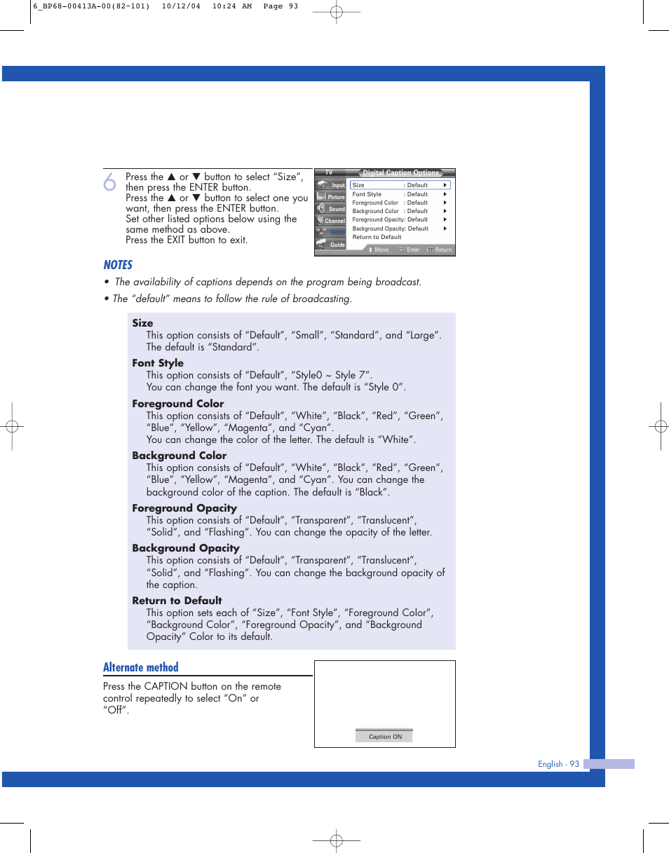 Alternate method | Samsung HLP4667WX-XAA User Manual | Page 93 / 102
