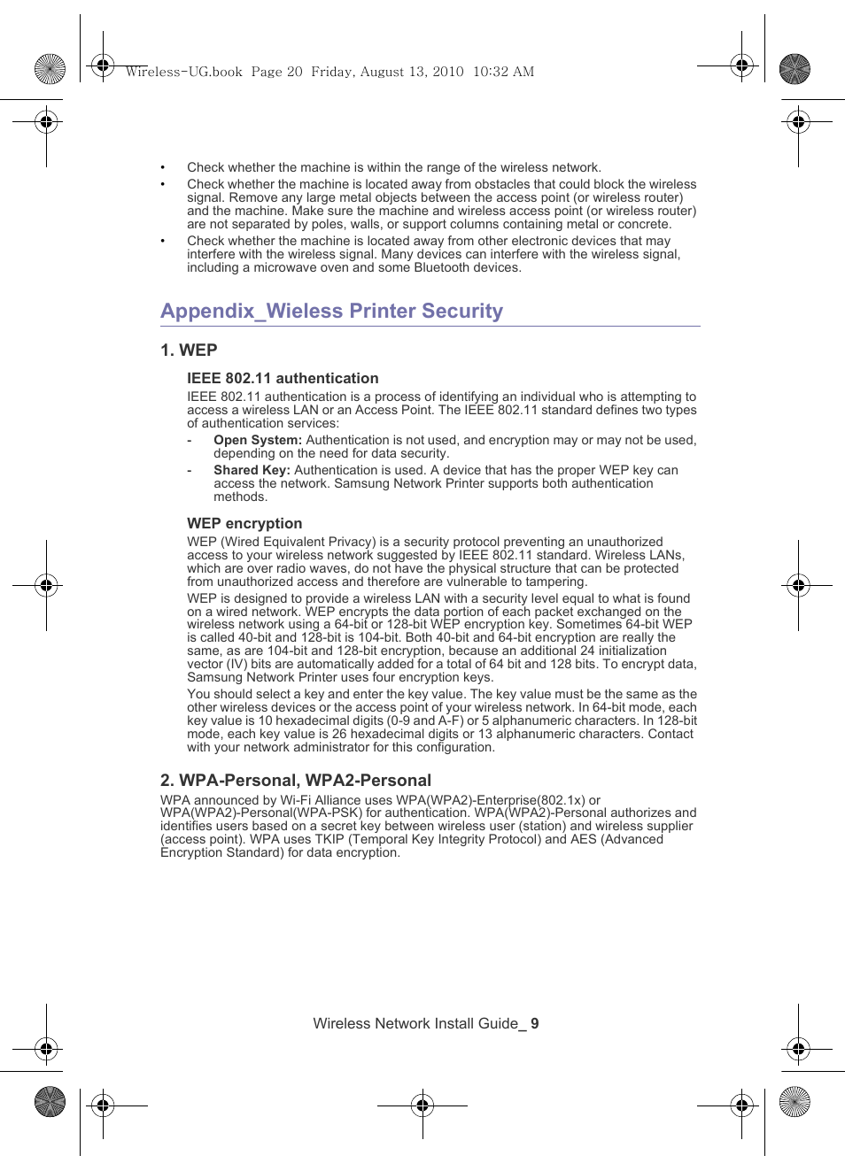 Appendix_wieless printer security, 2 . wpa-personal, wpa2-personal, Wpa-personal, wpa2-personal | Samsung CLX-8640ND-XAA User Manual | Page 10 / 12