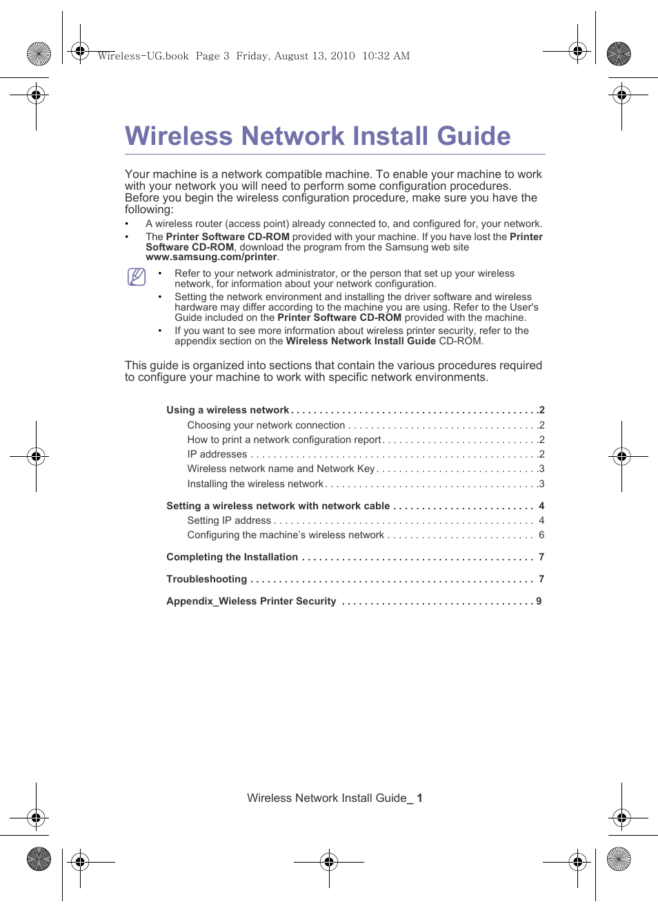 Wireless network install guide | Samsung CLX-8640ND-XAA User Manual | Page 2 / 12