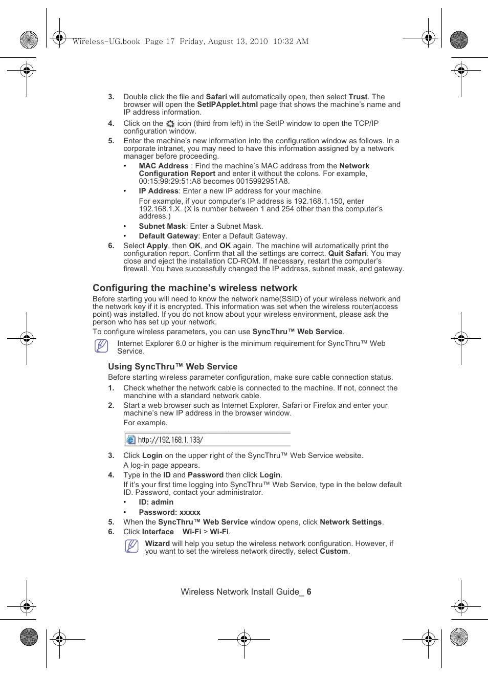 Configuring the machine’s wireless network | Samsung CLX-8640ND-XAA User Manual | Page 7 / 12