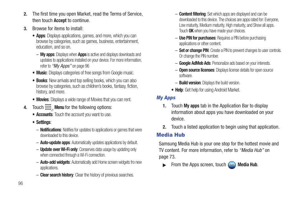 Media hub | Samsung SCH-I905ZKAUSC User Manual | Page 100 / 178