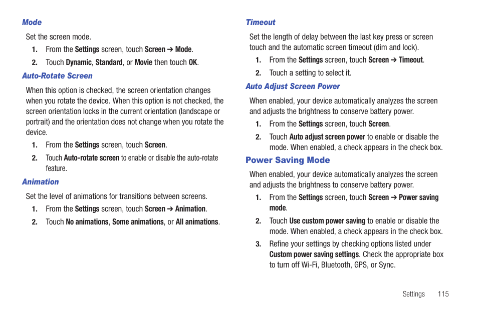 Power saving mode | Samsung SCH-I905ZKAUSC User Manual | Page 119 / 178