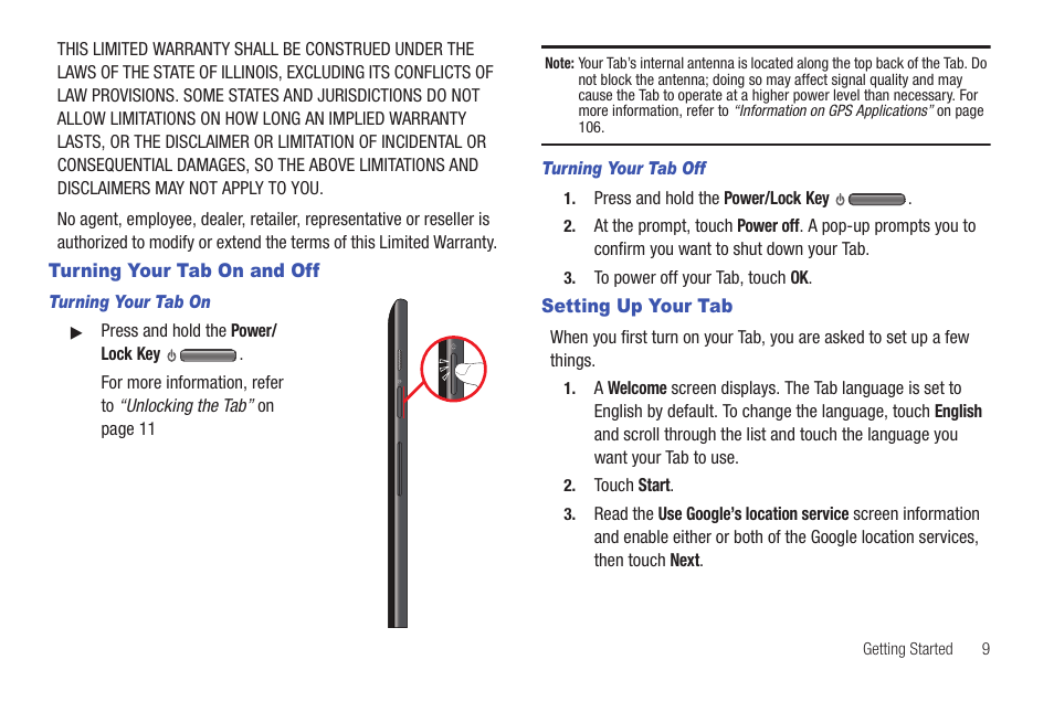 Turning your tab on and off, Setting up your tab, Turning your tab on and off setting up your tab | Samsung SCH-I905ZKAUSC User Manual | Page 13 / 178