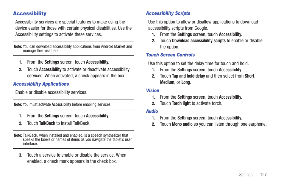 Accessibility | Samsung SCH-I905ZKAUSC User Manual | Page 131 / 178