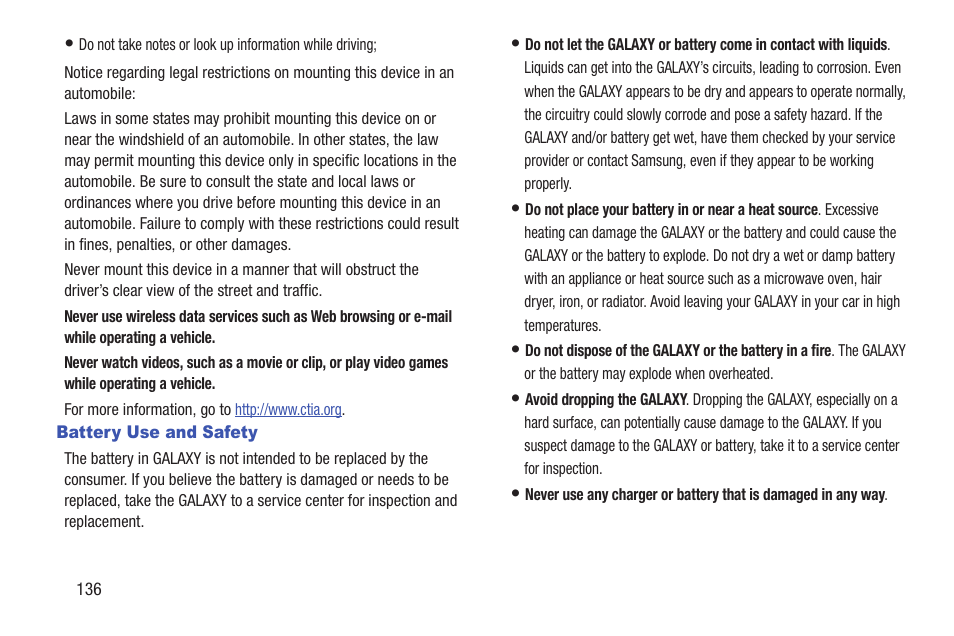 Battery use and safety | Samsung SCH-I905ZKAUSC User Manual | Page 140 / 178
