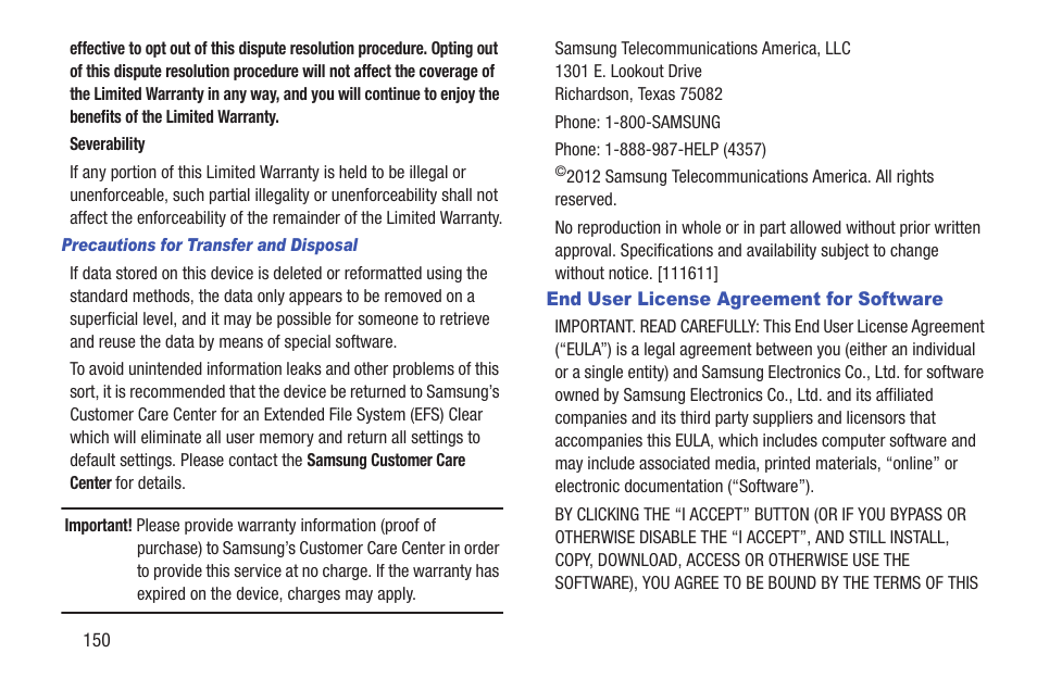 End user license agreement for software | Samsung SCH-I905ZKAUSC User Manual | Page 154 / 178