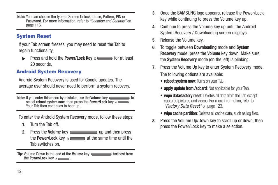 System reset, Android system recovery, System reset android system recovery | Samsung SCH-I905ZKAUSC User Manual | Page 16 / 178