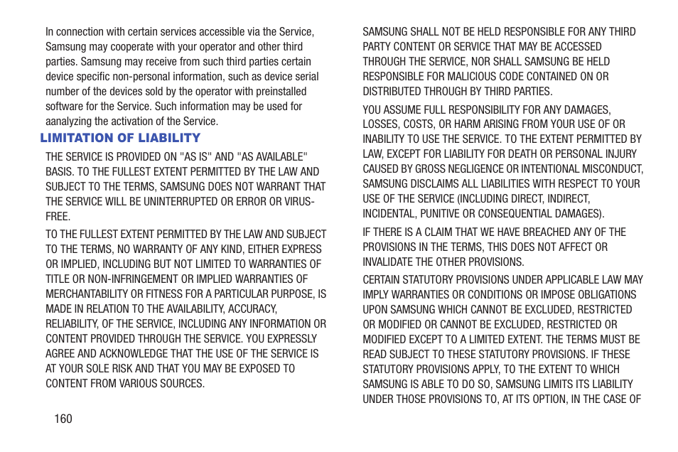 Limitation of liability | Samsung SCH-I905ZKAUSC User Manual | Page 164 / 178