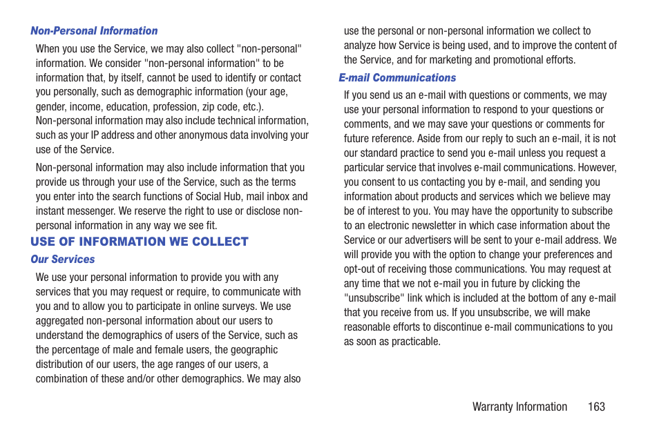 Use of information we collect | Samsung SCH-I905ZKAUSC User Manual | Page 167 / 178