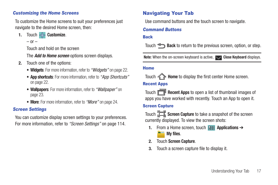 Navigating your tab | Samsung SCH-I905ZKAUSC User Manual | Page 21 / 178