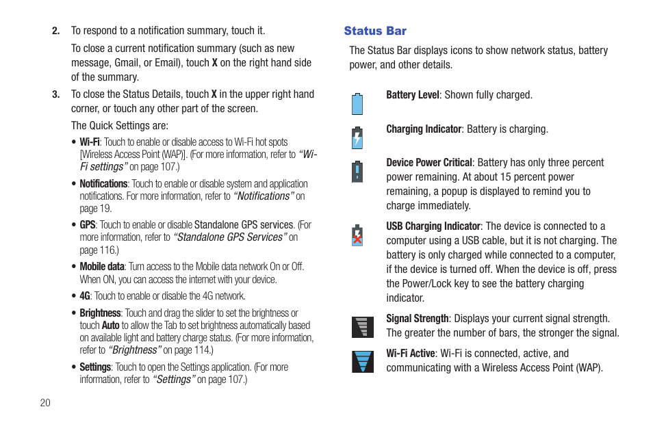 Status bar | Samsung SCH-I905ZKAUSC User Manual | Page 24 / 178