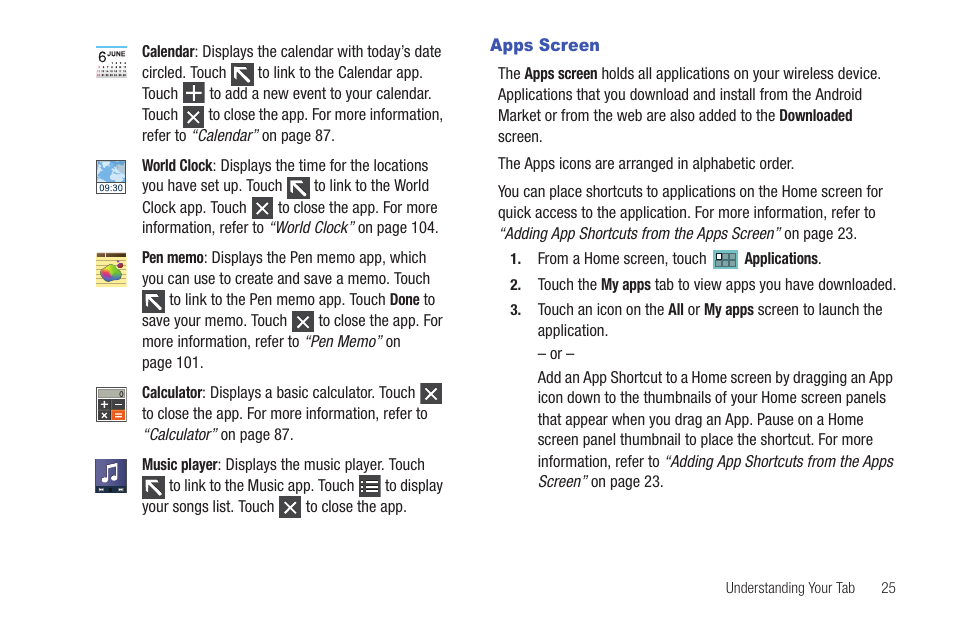 Apps screen | Samsung SCH-I905ZKAUSC User Manual | Page 29 / 178