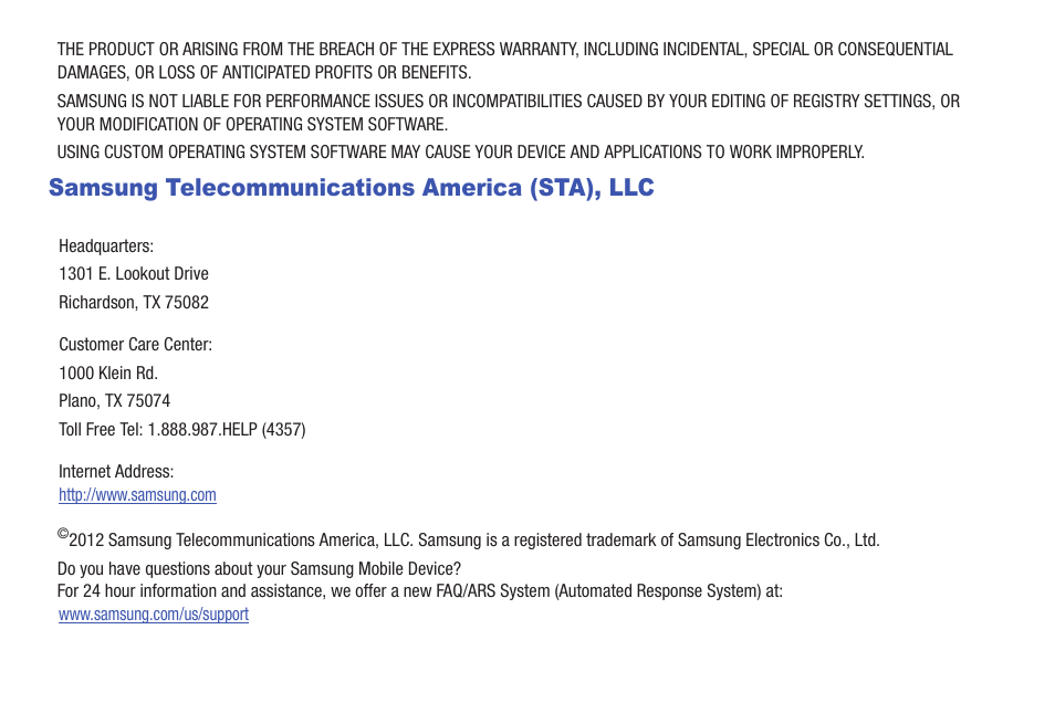 Samsung telecommunications america (sta), llc | Samsung SCH-I905ZKAUSC User Manual | Page 3 / 178