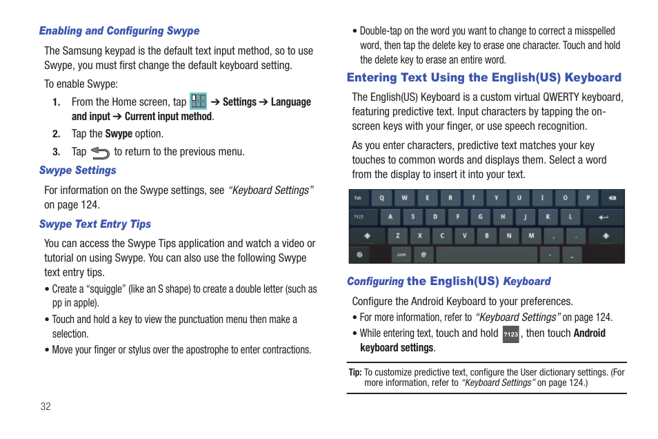 Entering text using the english(us) keyboard | Samsung SCH-I905ZKAUSC User Manual | Page 36 / 178