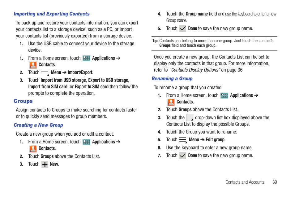 Groups | Samsung SCH-I905ZKAUSC User Manual | Page 43 / 178