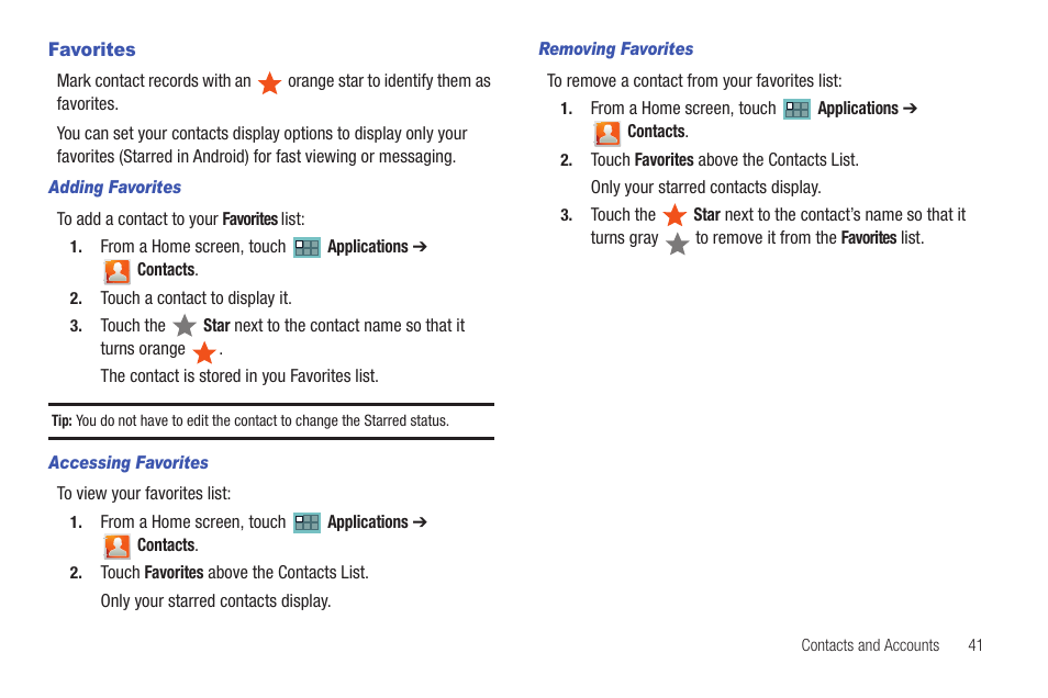 Favorites, Ts. for more | Samsung SCH-I905ZKAUSC User Manual | Page 45 / 178