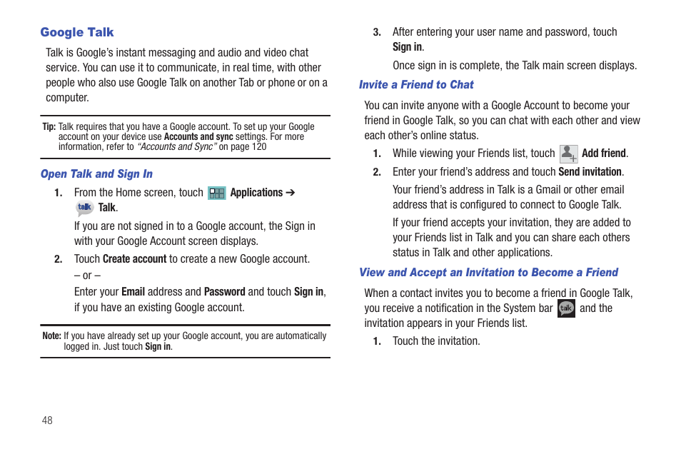 Google talk | Samsung SCH-I905ZKAUSC User Manual | Page 52 / 178