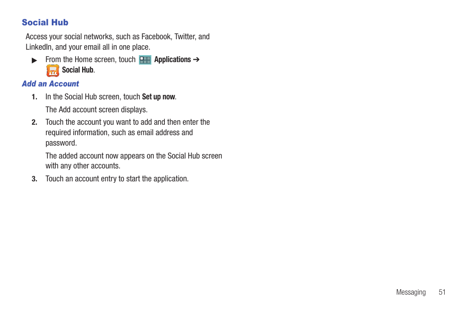 Social hub | Samsung SCH-I905ZKAUSC User Manual | Page 55 / 178