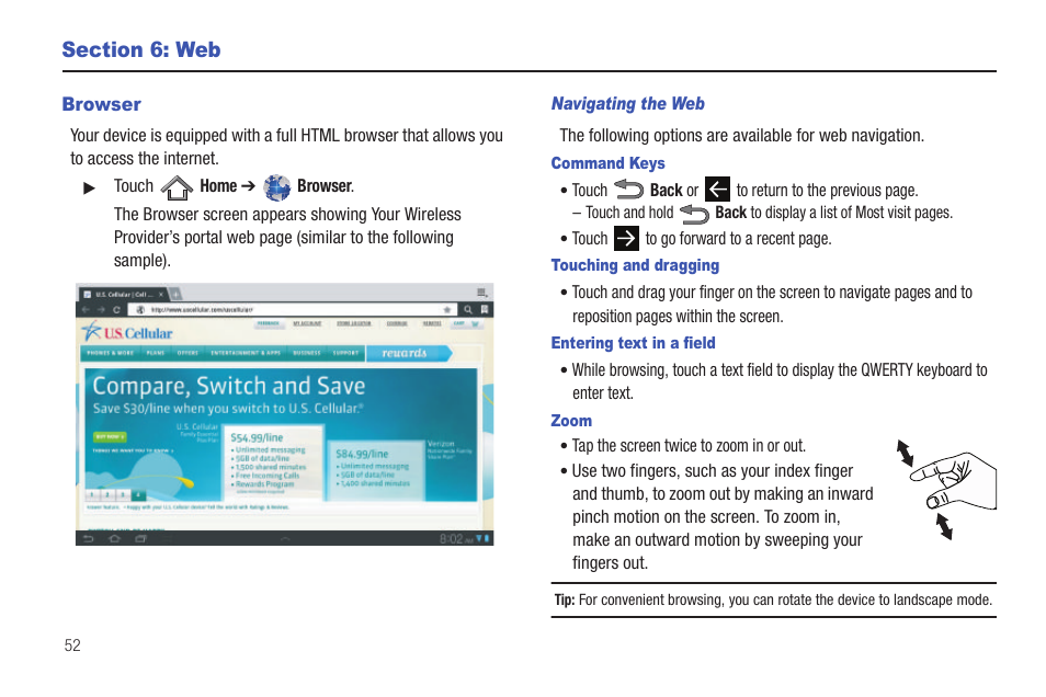 Section 6: web, Browser | Samsung SCH-I905ZKAUSC User Manual | Page 56 / 178
