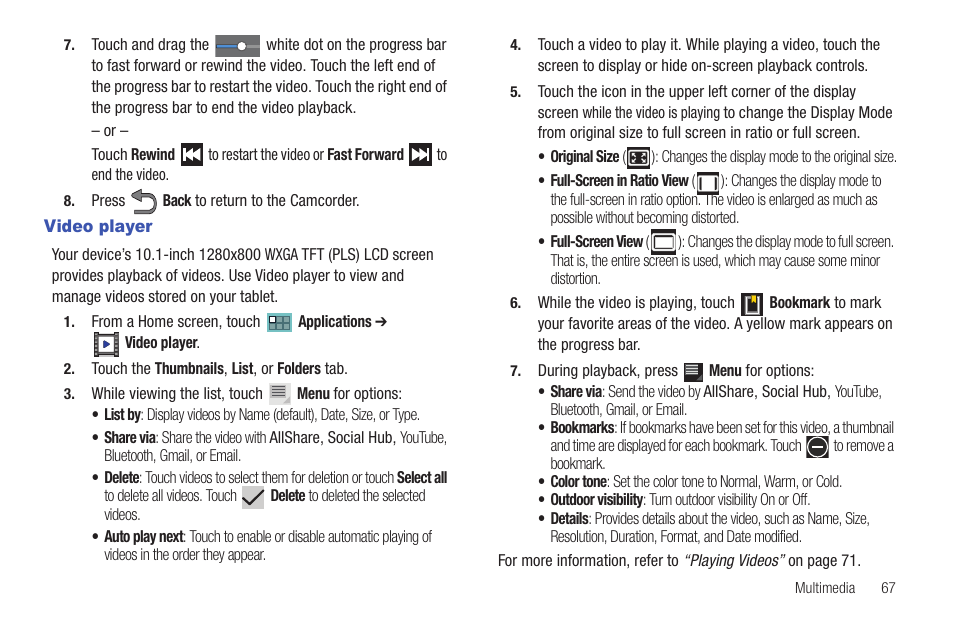 Video player | Samsung SCH-I905ZKAUSC User Manual | Page 71 / 178