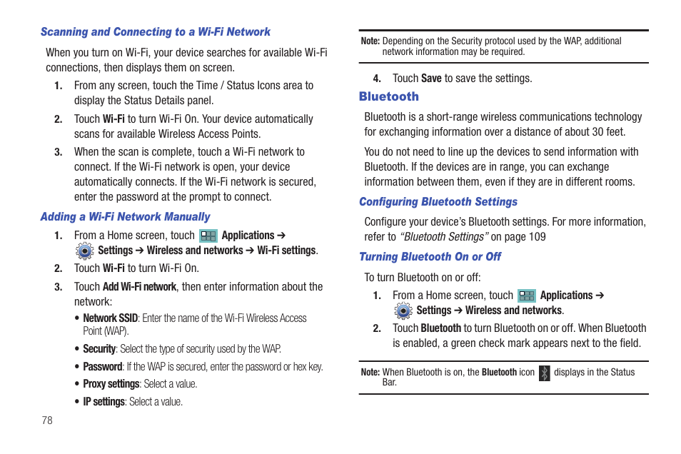 Bluetooth, For more information, refer to “bluetooth” on | Samsung SCH-I905ZKAUSC User Manual | Page 82 / 178