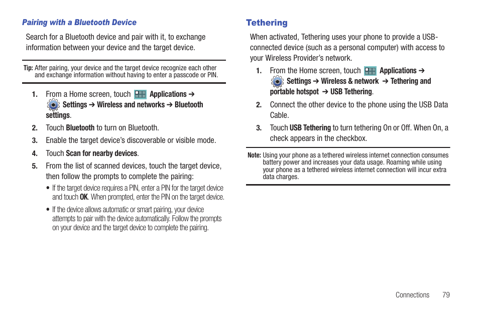 Tethering | Samsung SCH-I905ZKAUSC User Manual | Page 83 / 178