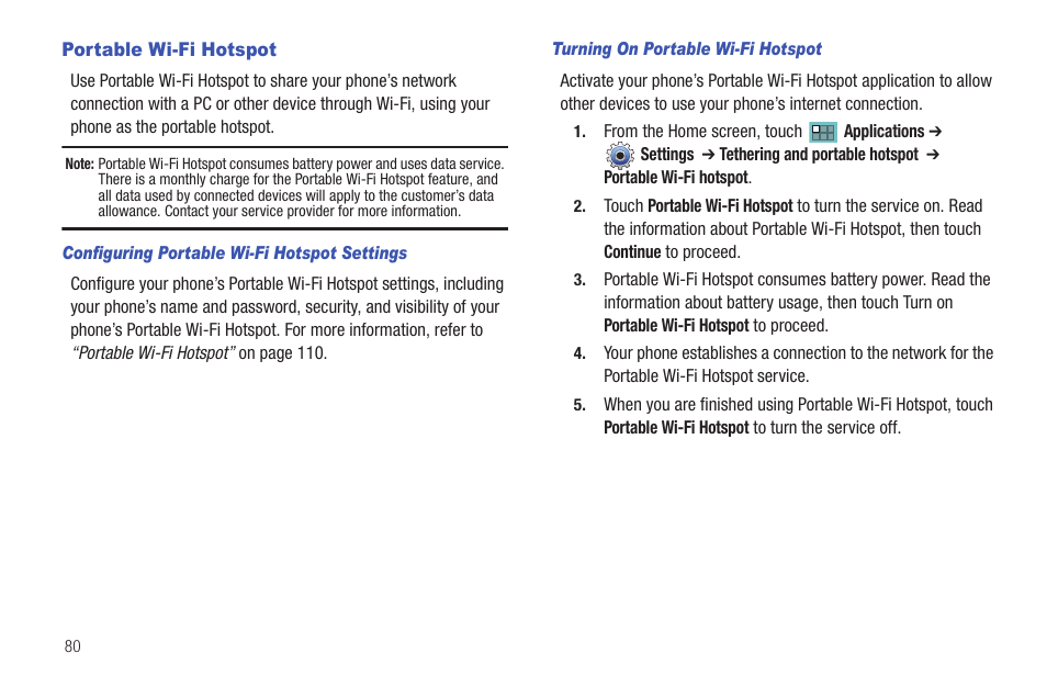 Portable wi-fi hotspot | Samsung SCH-I905ZKAUSC User Manual | Page 84 / 178