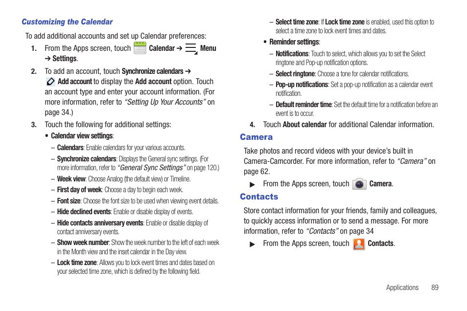Camera, Contacts, Camera contacts | Samsung SCH-I905ZKAUSC User Manual | Page 93 / 178