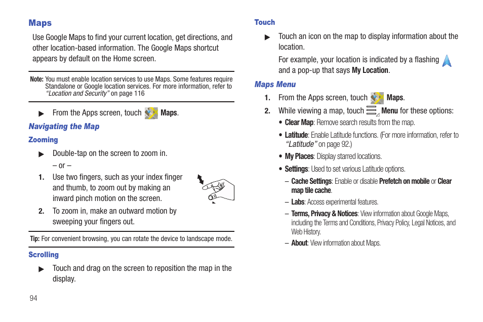 Maps | Samsung SCH-I905ZKAUSC User Manual | Page 98 / 178