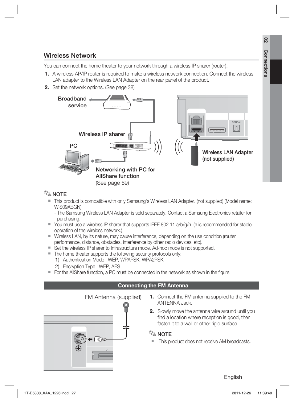 Wireless network | Samsung HT-D5300-ZA User Manual | Page 27 / 85