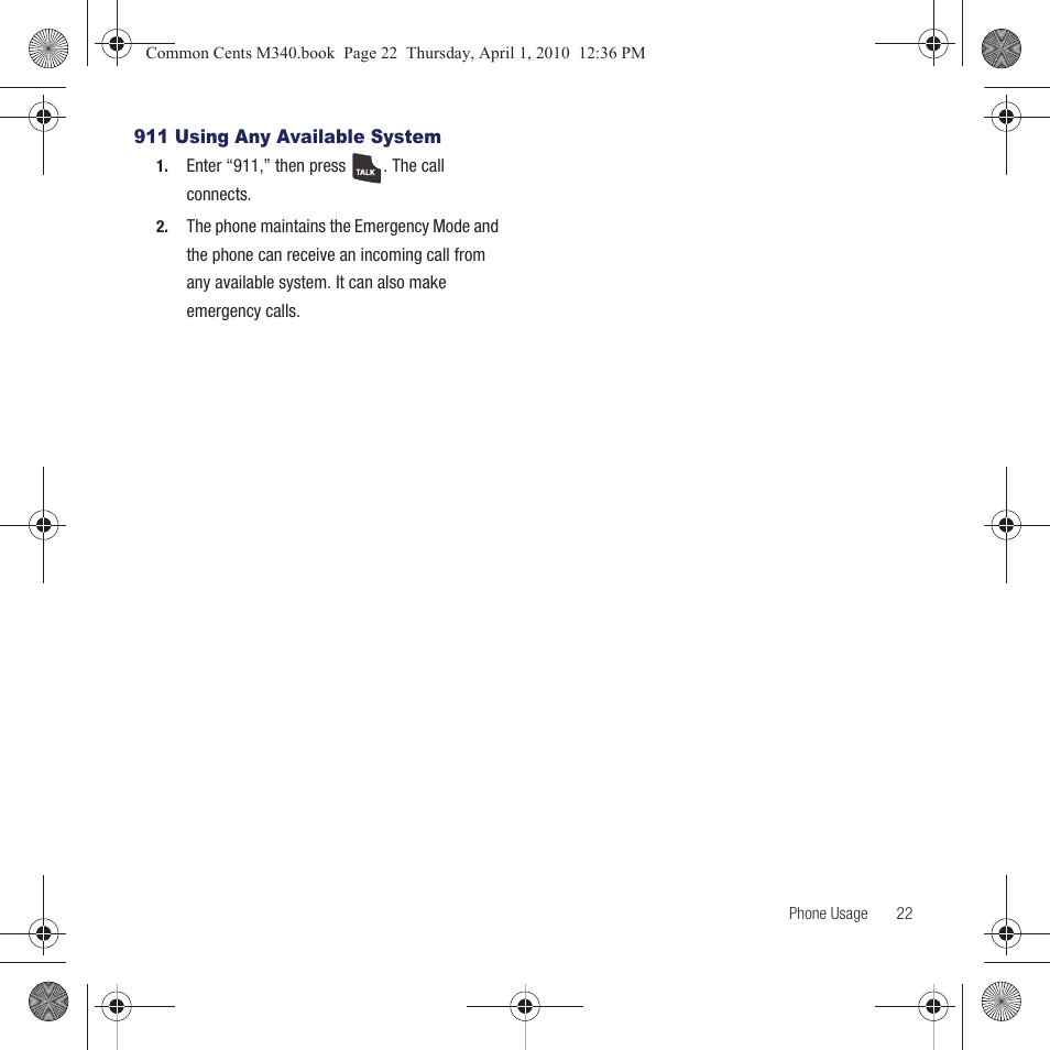 911 using any available system | Samsung SPH-M340DAACMU User Manual | Page 25 / 102